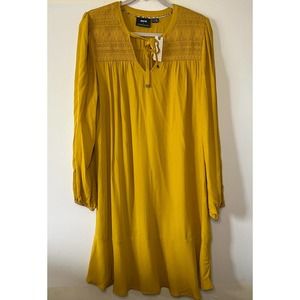 Anthropologie Maeve Long Sleeve Gold Tie Front Shift Dress NEW